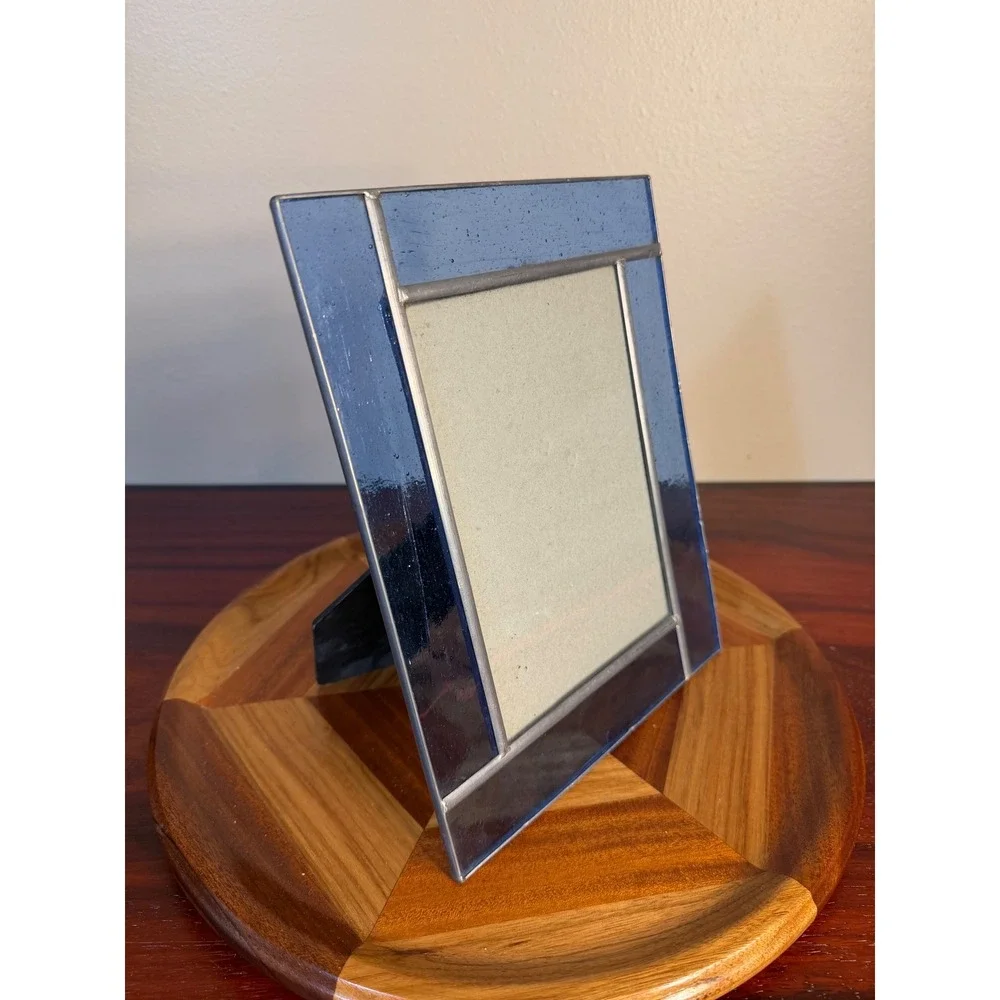 J Devlin Glass Art Blue Stained Glass Picture Frame 7.5 x 10Tabletop Decor Handm